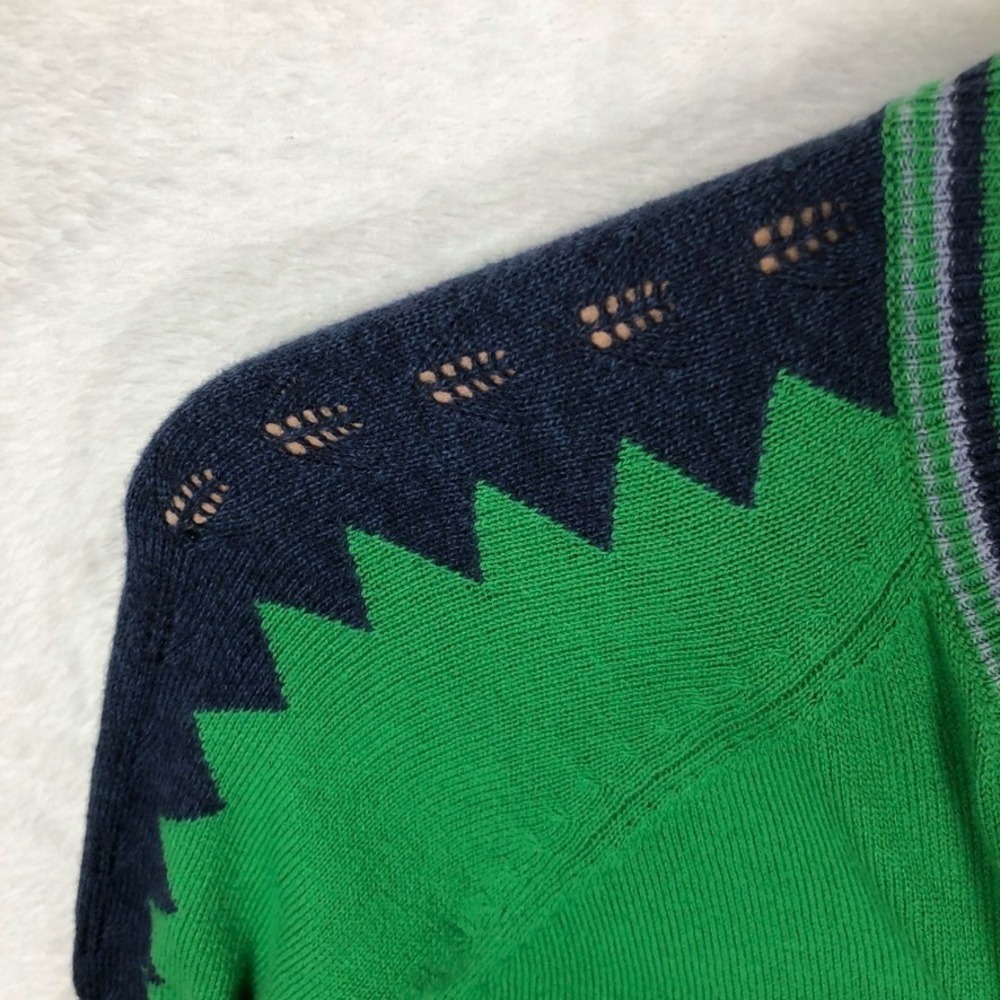 Zaket & Plover Cashmere Cotton Zigzag Intarsia Cardigan Sweater Women's L Green - Picture 11 of 11